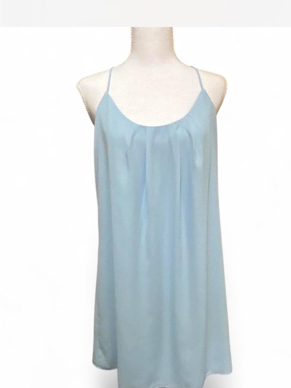 Lucy Love Baby Blue Crêpe Spaghetti Strap Slip Dress with Button Back - Medium”
